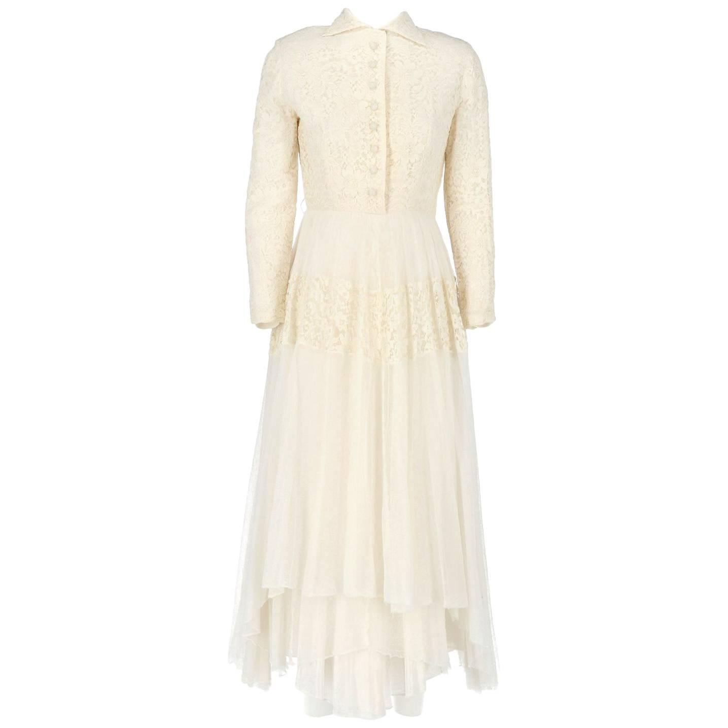 1950s White Off the Shoulder Dress